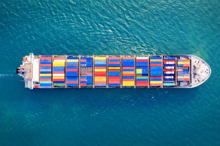 aerial view of a cargo ship